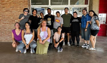 A group of male and female Adelphi University students volunteering abroad with IVHQ in Buenos Aires, Argentina.