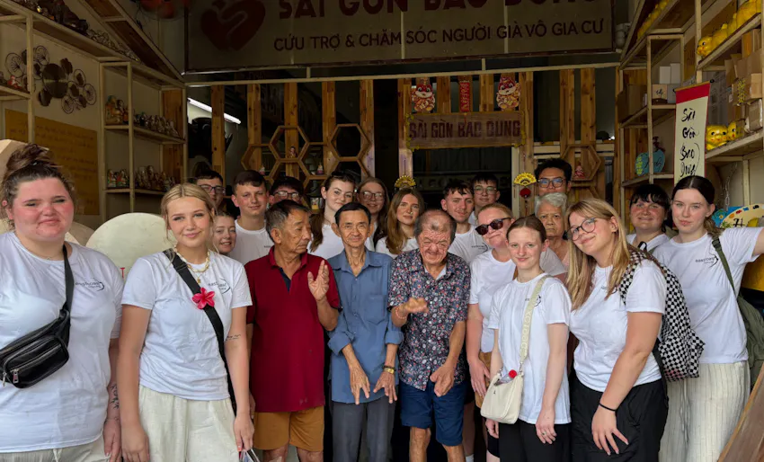 A group of East Coast College students volunteering abroad with IVHQ in Vietnam