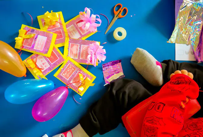 Making Valentine's Day cards as an IVHQ volunteer in Laos