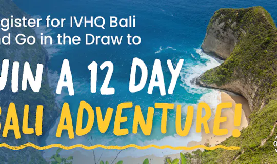 Win a Trip to Bali, Indonesia. View of mountains in Bali overlooking the sea