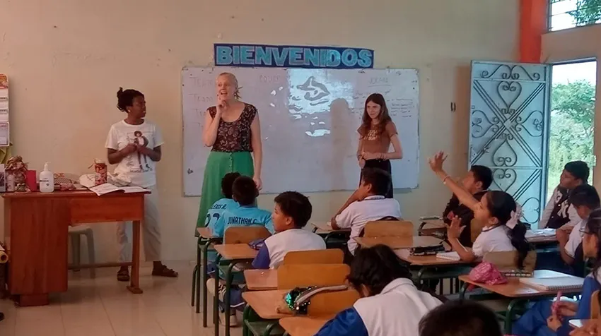 Jennifer and her daughter Lucy at the teaching English volunteer program in Ecuador with IVHQ.