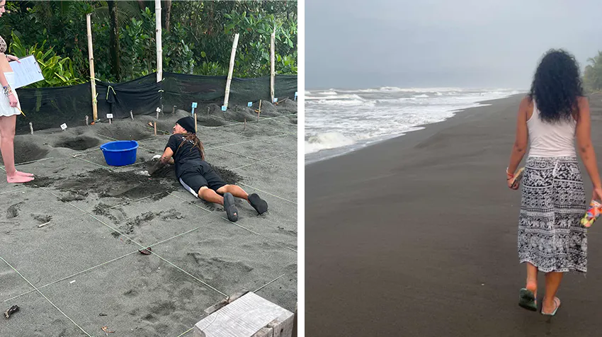 Rithanyaa and her teen sister with the local community at the Turtle Conservation volunteer program in Costa Rica with IVHQ.
